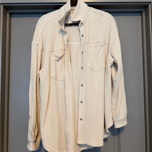 Aerie Off-White Waffle Knit button up
